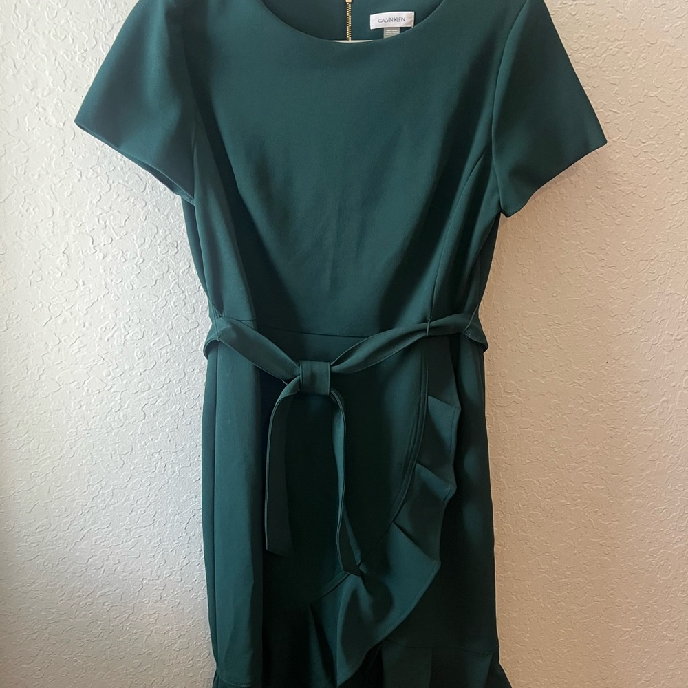 Calvin Klein Teal Midi Dress with Ruffle Detail
